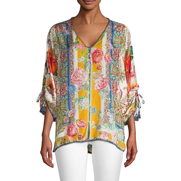 Johnny Was Tops - Johnny Was Sorbet Floral-Print Silk Blouse